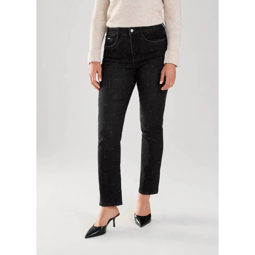 NEW FDJ suzanne straight jeans in black with gold rhinestones